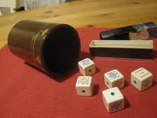 Vintage Leather Effect Dice Shaker with Galalith Poker Dice