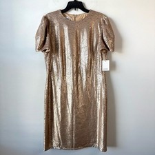 Rene Ruiz Puff Sleeve Sequins Mini Dress Gold 16