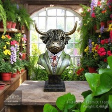 Small Golden Highland Cow Bust Ornament Bull Sculpture Figurine 25cm High