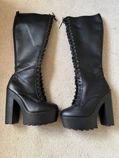 Womens Boots Size UK 6 Knee High Black Goth Style