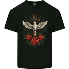 Dove of Redemption Gothic Cross Flowers Art Goth Mens Light Cotton T-Shirt