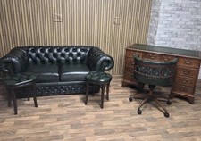 chesterfield office suit 2 seater sofa captains chair 2 x stools & pedastal desk