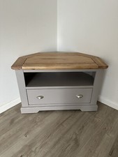 ST IVES Natural Solid Oak & Grey Paint Corner TV Cabinet From Oak Furniture land