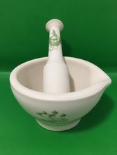Mason Cash stoneware pestle and mortar -  cream with green herbs side decoration