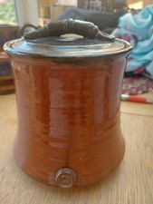 Antique Tobacco Jar Brown Glazed  Lustre 7ins Tall