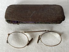 Vintage Pair Spring Loaded Pince Nez Glasses with Rusted and Worn Case #557