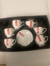 Set of 12 Tea/Latte Cups 2.25” & Saucers White & Red fine porcelain boxed new