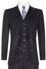 Mens Black 3 Piece Tweed Wool