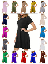 Women short sleeve swing dress - women,