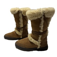 UGG Australia Nightfall W6 Shearling Boots Brown Suede Lace Wrap Tall Fur Lined