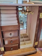 Mele Vintage Wooden Musical Wardrobe Jewellery Box Mirrored Floral Etched