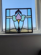 RENOVATED:  Pretty  1930's Art Deco  Stained Glass Window Panel  Heart Design