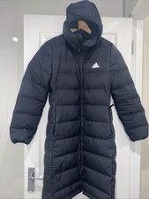 Adidas Originals Hooded Premium Long Jacket Coat Zips Pockets Size Small 8-10