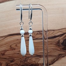 Earrings White Mother of Pearl Shell Dangle Drop Teardrop Sterling Silver Hooks