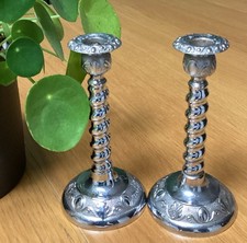 Vintage Pair Chrome Plated Barley Twist Candlesticks 14cm H Rope Twist