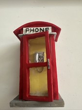 Vintage Christmas Village Red Phone Booth 3" Old Rotary Pay Phone Style