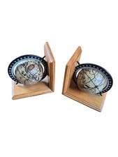 Wooden Spinning Globe Bookends Vintage
