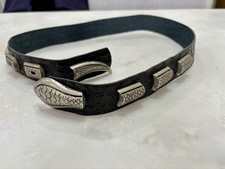 Vintage Black Leather Cobra Snake Belt 30-34”