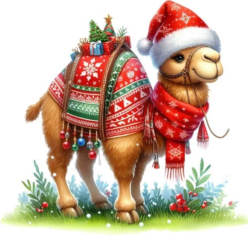 Colour christmas camel cartoon - camel,