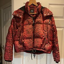 ZARA RED SNAKESKIN PRINT HOODED PUFFA JACKET SIZE L FINAL PRICE cheapest on eBay