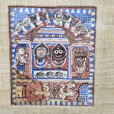 Indian Antique Painting Jagannatha Trinity Triad Hindu Deity God C19TH