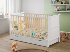 White Baby Cot Bed for Newborn 120x60cm or 140x70cm & Storage Drawer & Mattress