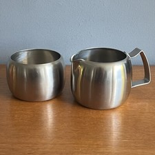 Vintage Old Hall Stainless Steel Half Pint Milk Jug And Sugar Bowl 8oz