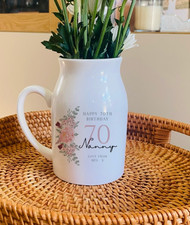Personalised 70th Birthday Vase Small Flower Jug Milestone Keepsake Nan Gift
