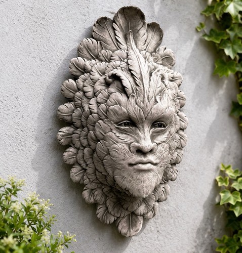 Stone green man wall plaque - wall,