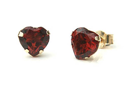 9ct gold garnet studs heart - studs,