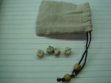 4x vintage hand carved dice draw string pouch sealed knot reenactment ecws