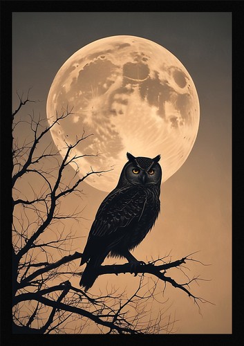 Moody owl framed wall - owl,