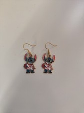 Disney Lilo And Stitch Hawaiian Shirt Dangle Earrings - Gold Colour 