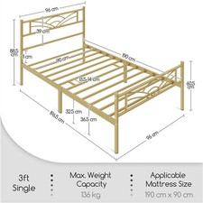 3ft Single Bed Mattress Foundation Metal Iron Bed Frame with Under-bed Storage
