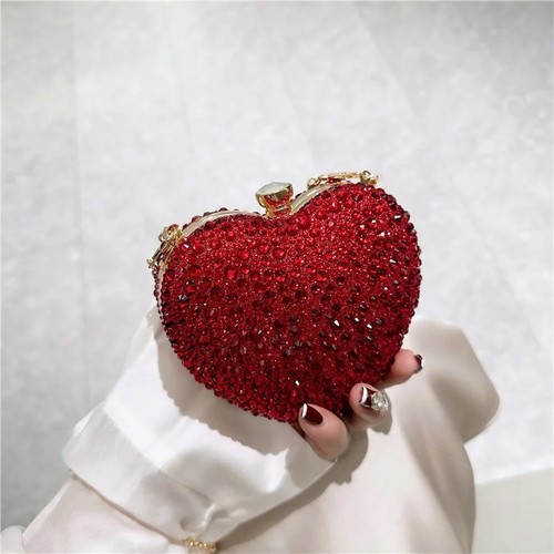 Heart crystal clutch bag - clutch,