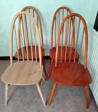 Set of 4 Ercol Windsor Quaker Bow Back Solid Ash Dining Chairs Vintage 1960's