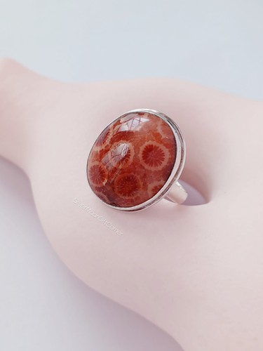Genuine red sponge coral ring - red,