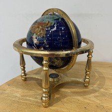 Vintage Stunning Blue Lapis Ocean Gemstone World Globe Brass Base 34cm