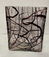 Abstract Glass Rectangular Vase In Aubergine/ Clear Glass