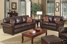 Brown Traditional Leather 3 Seater + 2 Seater Sofa Suite HIGHBURY