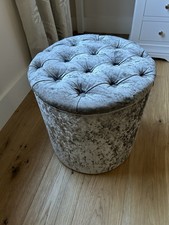 Round Storage Ottoman Silver Grey Crushed Velvet - Next
