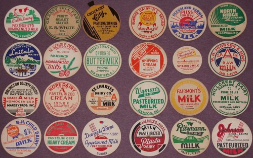 Vintage milk bottle caps lot - milk,