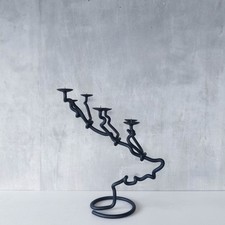 Sculptural organic twisted branch form candelabra candle holder black metal lg