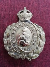 Brighton Police White Metal Kings Crown Wreath Helmet Plate