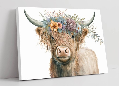 Highland cow with flower crown - cow,
