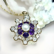 Antique Pendant 12ct Gold Real Old Cut Diamonds & Pearls 2.7 X 2.4cm