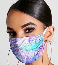 BREATHABLE FACE MASK SOFT WASHABLE FASHION MOUTH MASK PINK PURPLE BLUE TIE DYE