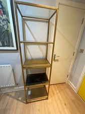 VITTSJO IKEA glass and metal shelving unit painted gold/black vintage distressed