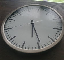 IKEA WALL CLOCK - RARE - MONDAINE STYLE BRUSHED CHROME WITH WHITE FACE