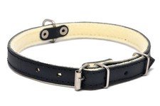 Real LEATHER DOG COLLARS BLACK felt lining, small medium large